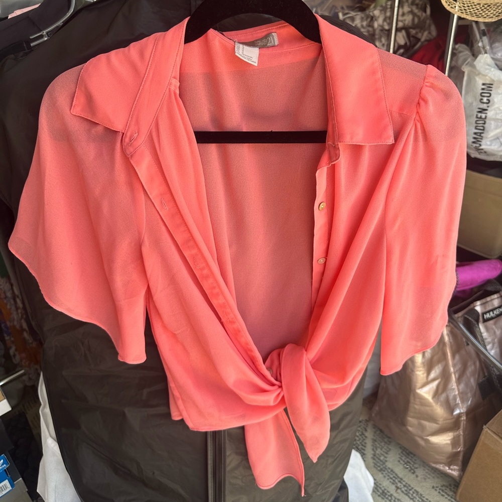 Salmon chiffon button down